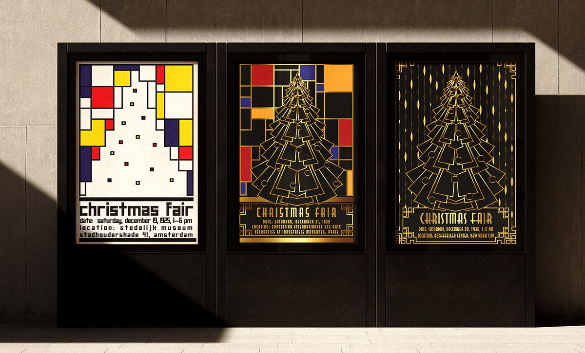 Image of three posters on monolith displays