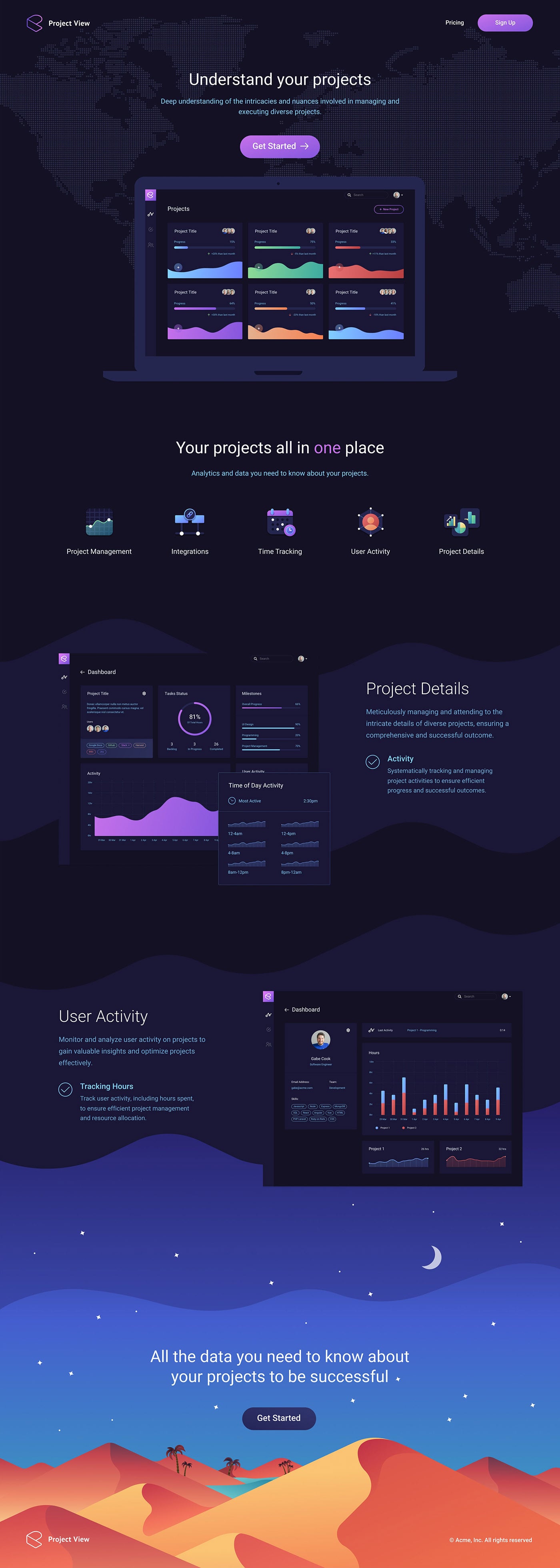 Marketing Website Showcasing the Dashboard for understanding projects