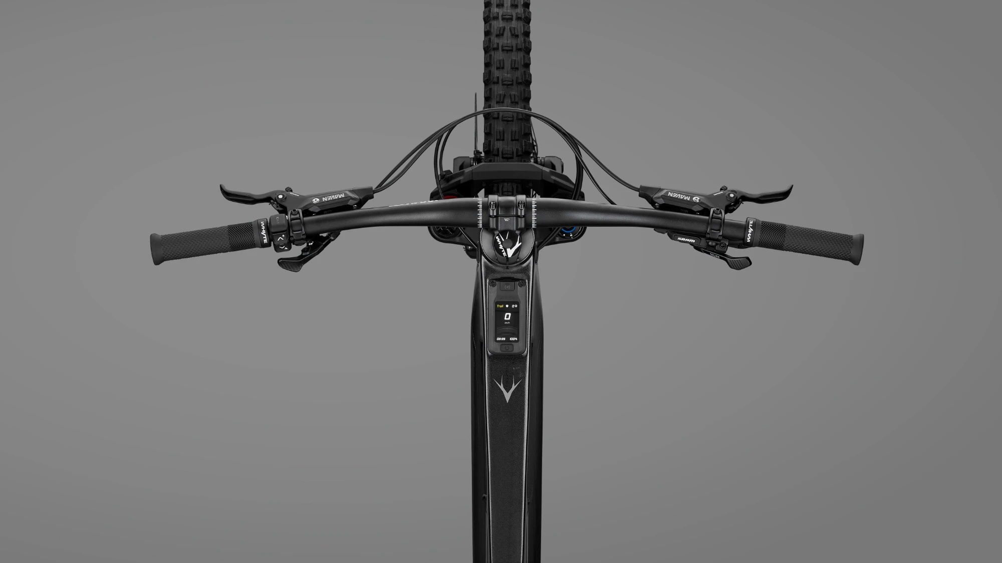 Top view of Whyte Karve EVO RS showing top tube industrial design and system controller integration