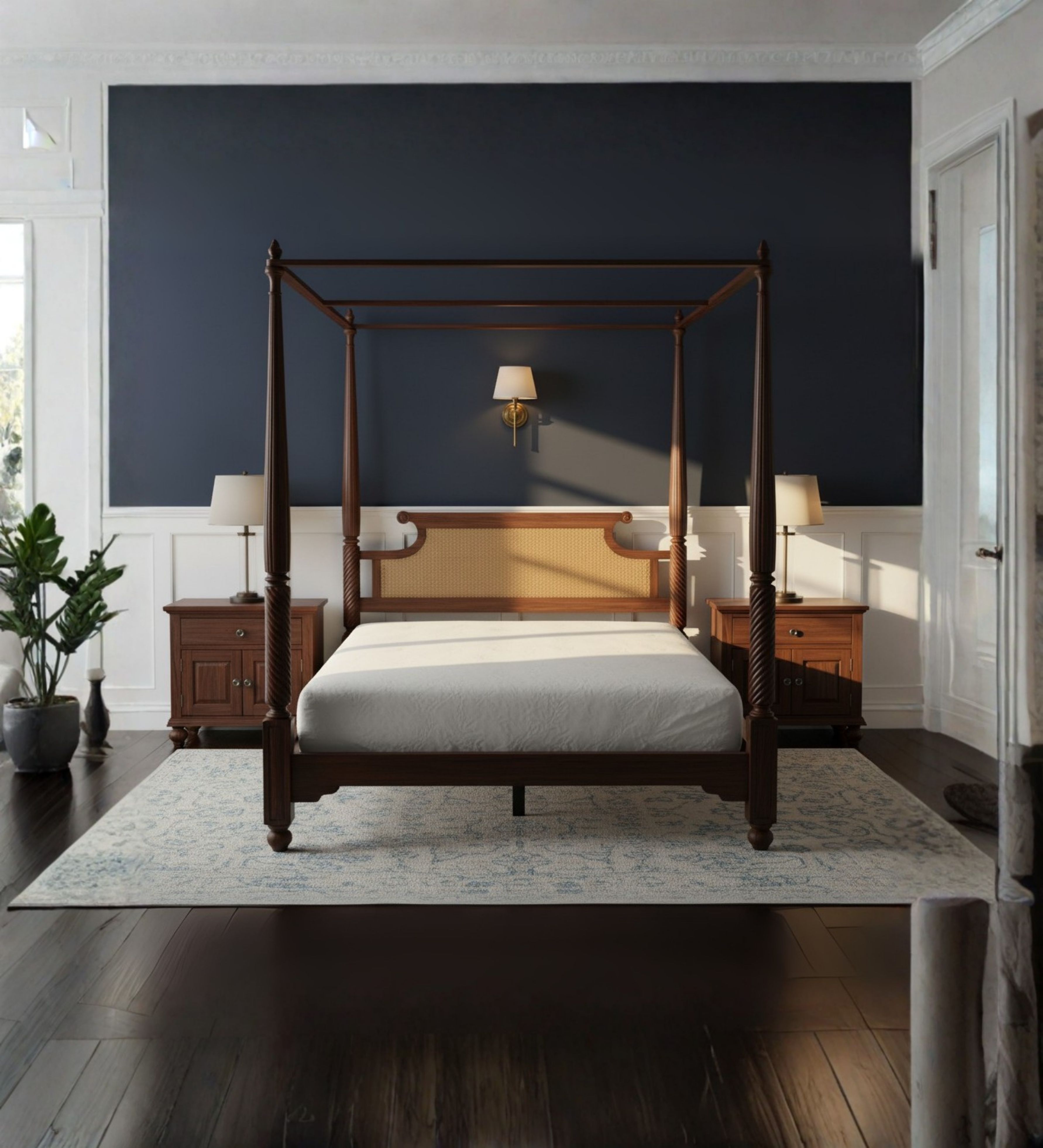 A contemporary seating arrangement styled beside large windows and natural light