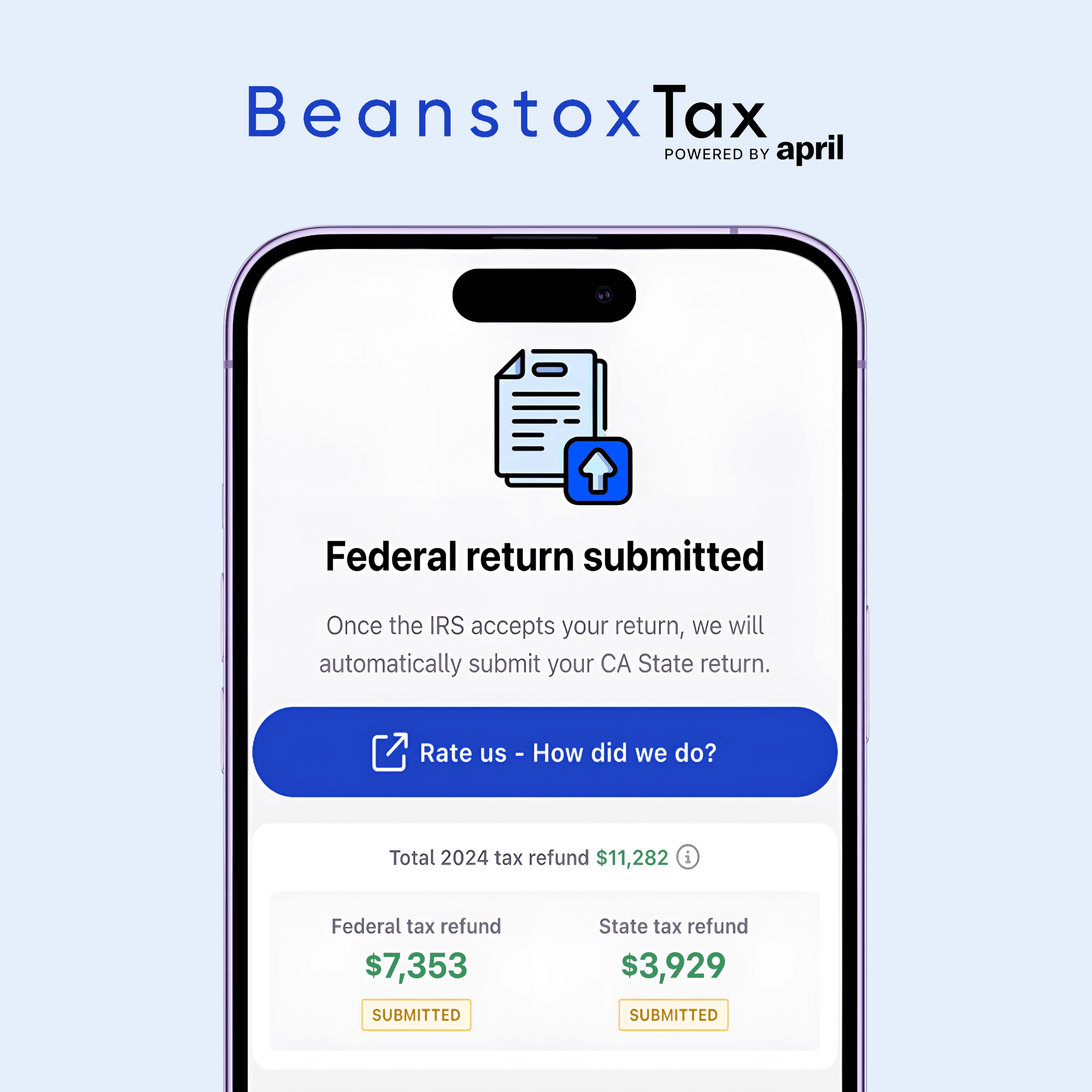 Beanstox tax powered by april taxes estimate refund 