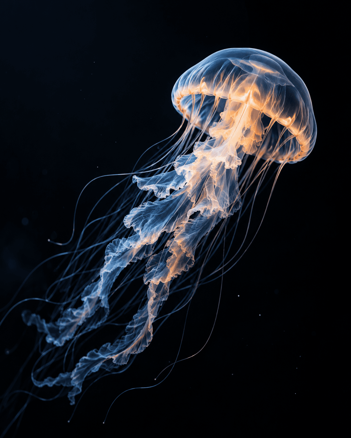 Translucent jellyfish floating in dark water