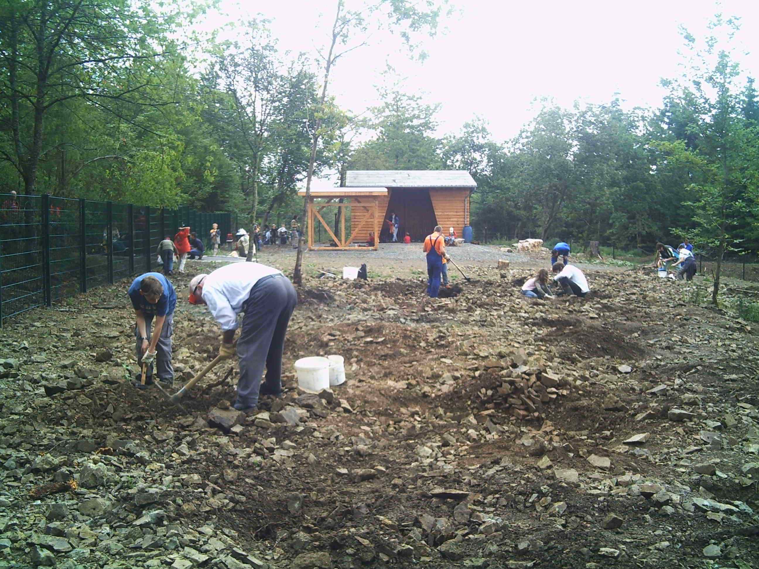 Digging for gemstones and minerals with a pickaxe and a shovel
