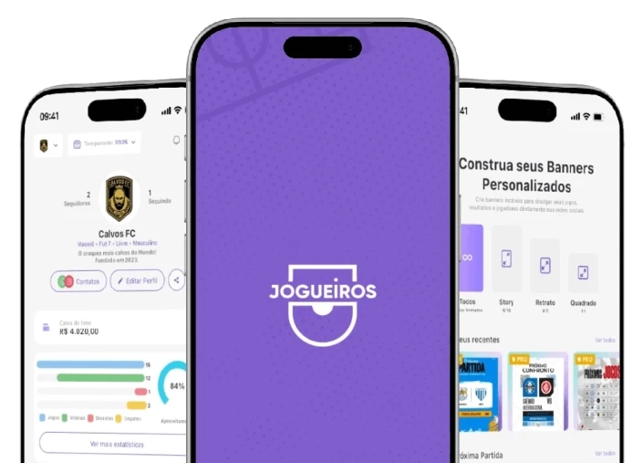 exibe telas do Jogueiros com uma splash screen no meio