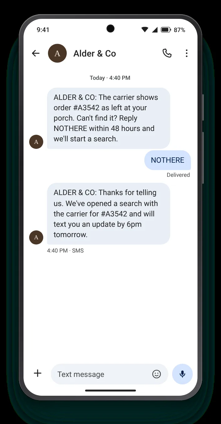 A way to say it isn't there delivery confirmation text on an Android phone