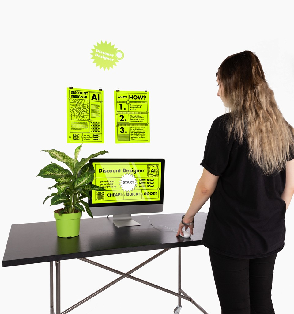 A person briefs the discount designer for a poster