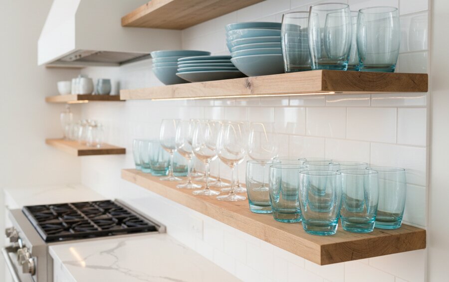 airbnb kitchen open shelving