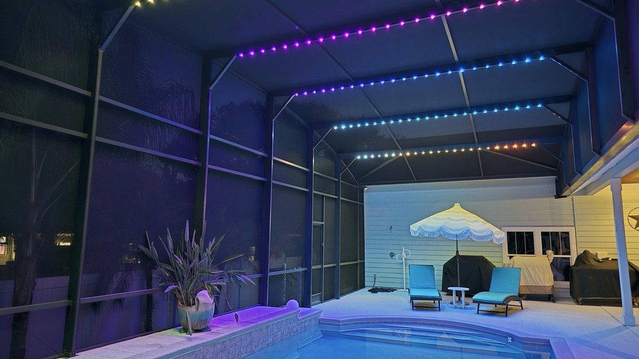 Color-changing lanai lighting installed for backyard entertaining space