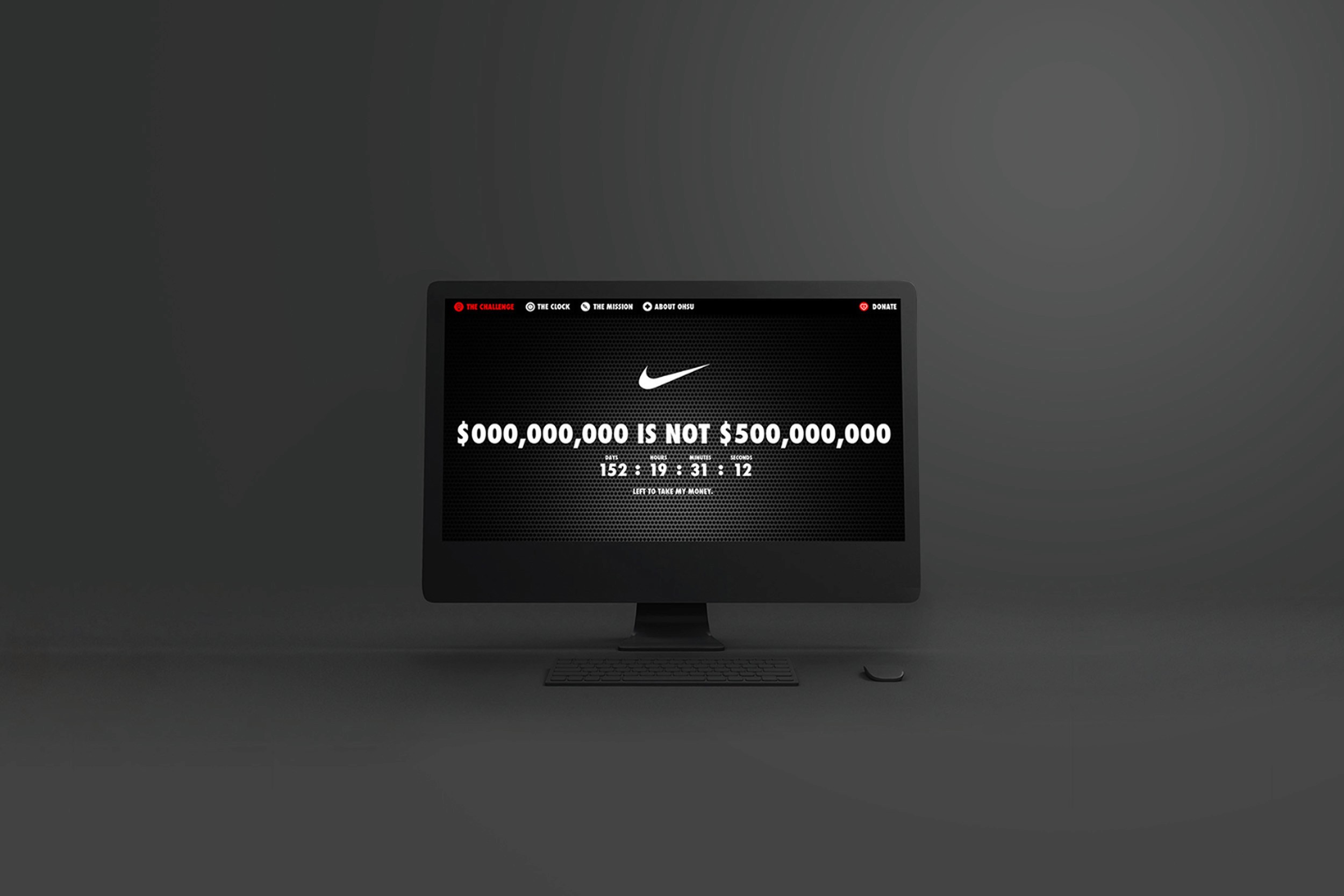 A dark computer screen with black keyboard and mouse on a gray background. The screen says "$000,000,000 is not $500,000,000" with a countdown timer.