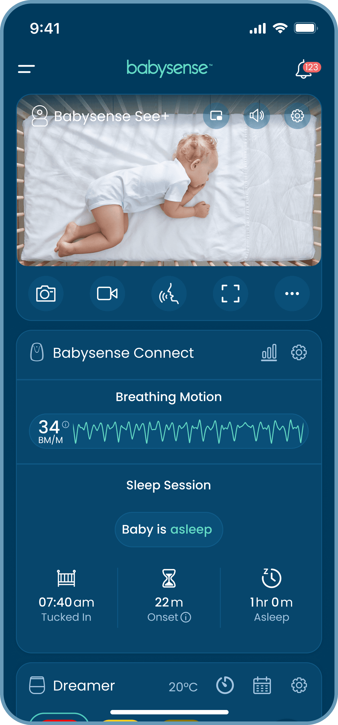 babysense mobile app home screen
