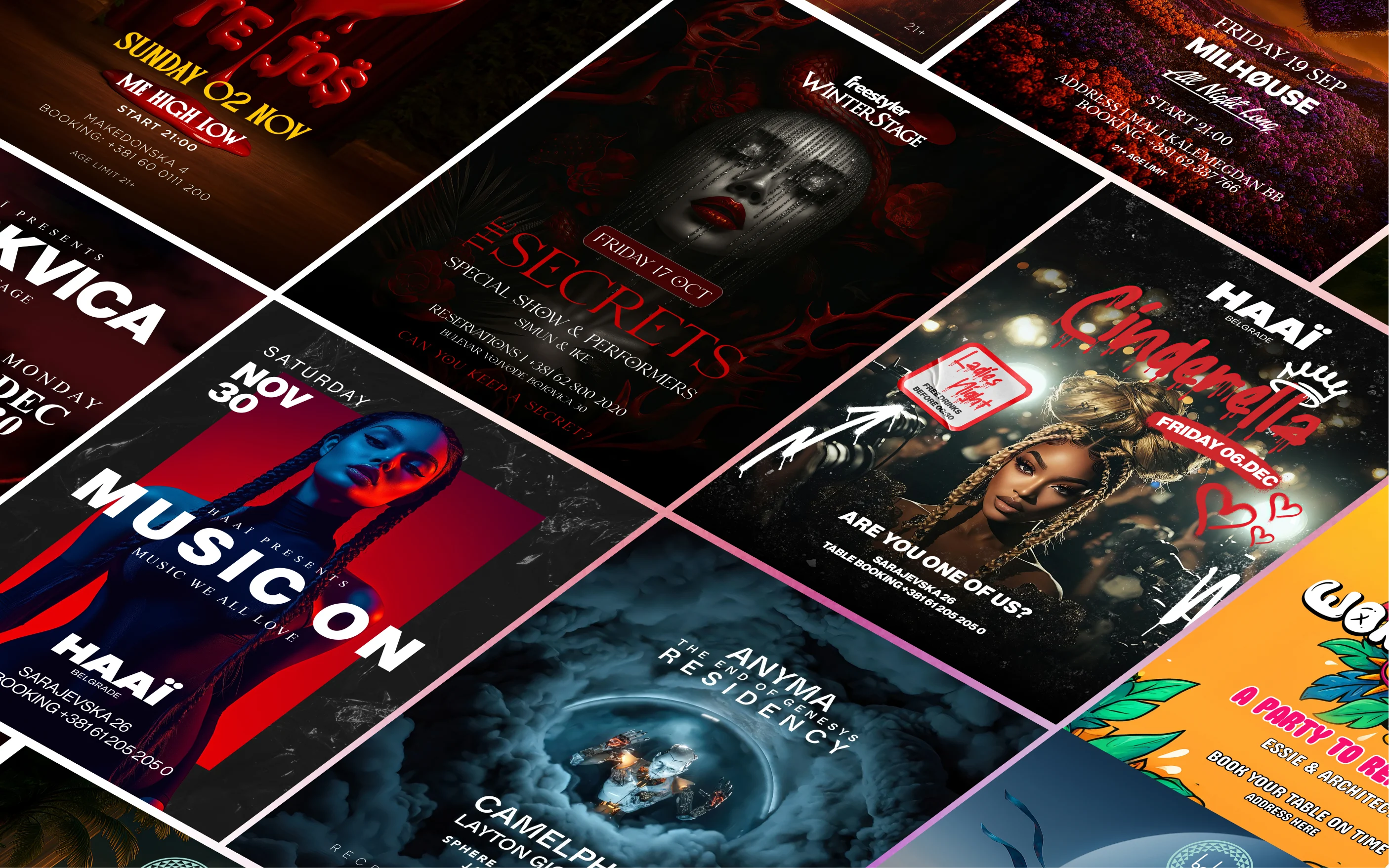 Creative workspace with large windows and a wall full of inspiration boards.