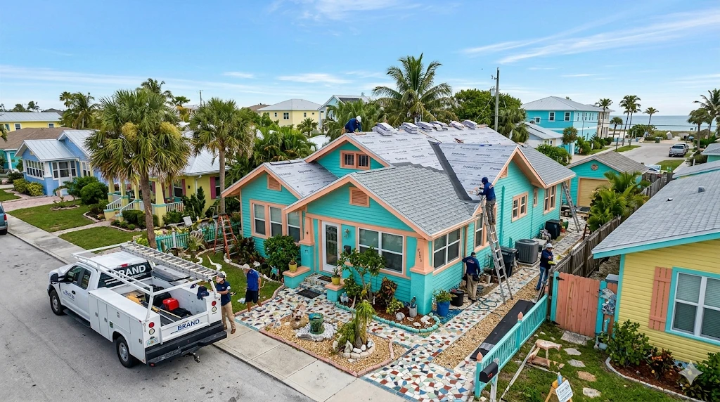 Roofing contractor Lake Worth Beach FL — shingle and flat roof replacement on residential home by Roofing Network licensed contractor