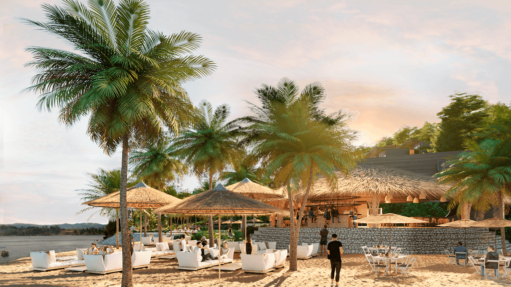 render playa y restaurante-bar de yuniko cottage & lake