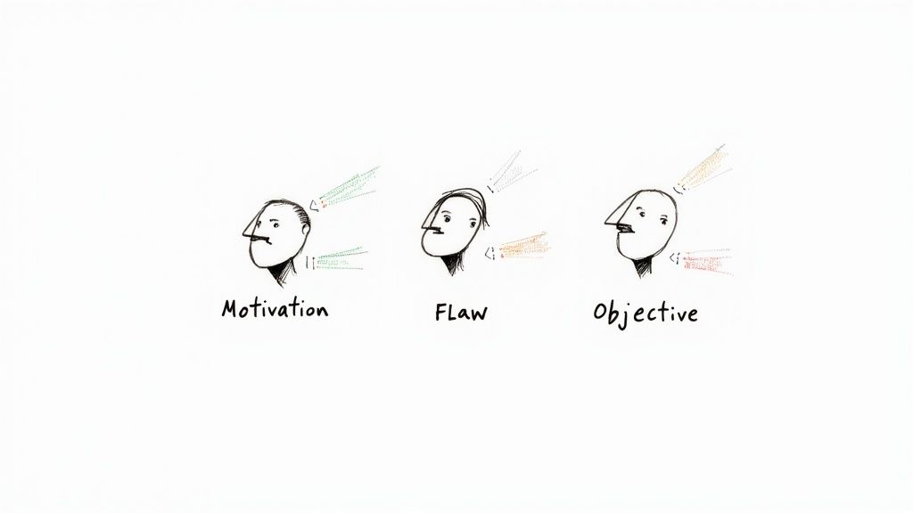 A person sitting at a desk with an old typewriter, surrounded by crumpled paper, developing a character for a play.