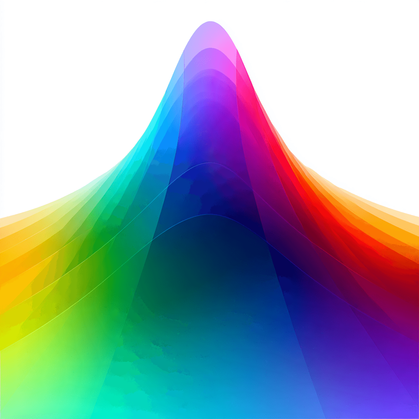 Abstract wave of overlapping colors creates a vibrant layered effect. Hues transition from blue and green at bottom to warm red and orange at top.