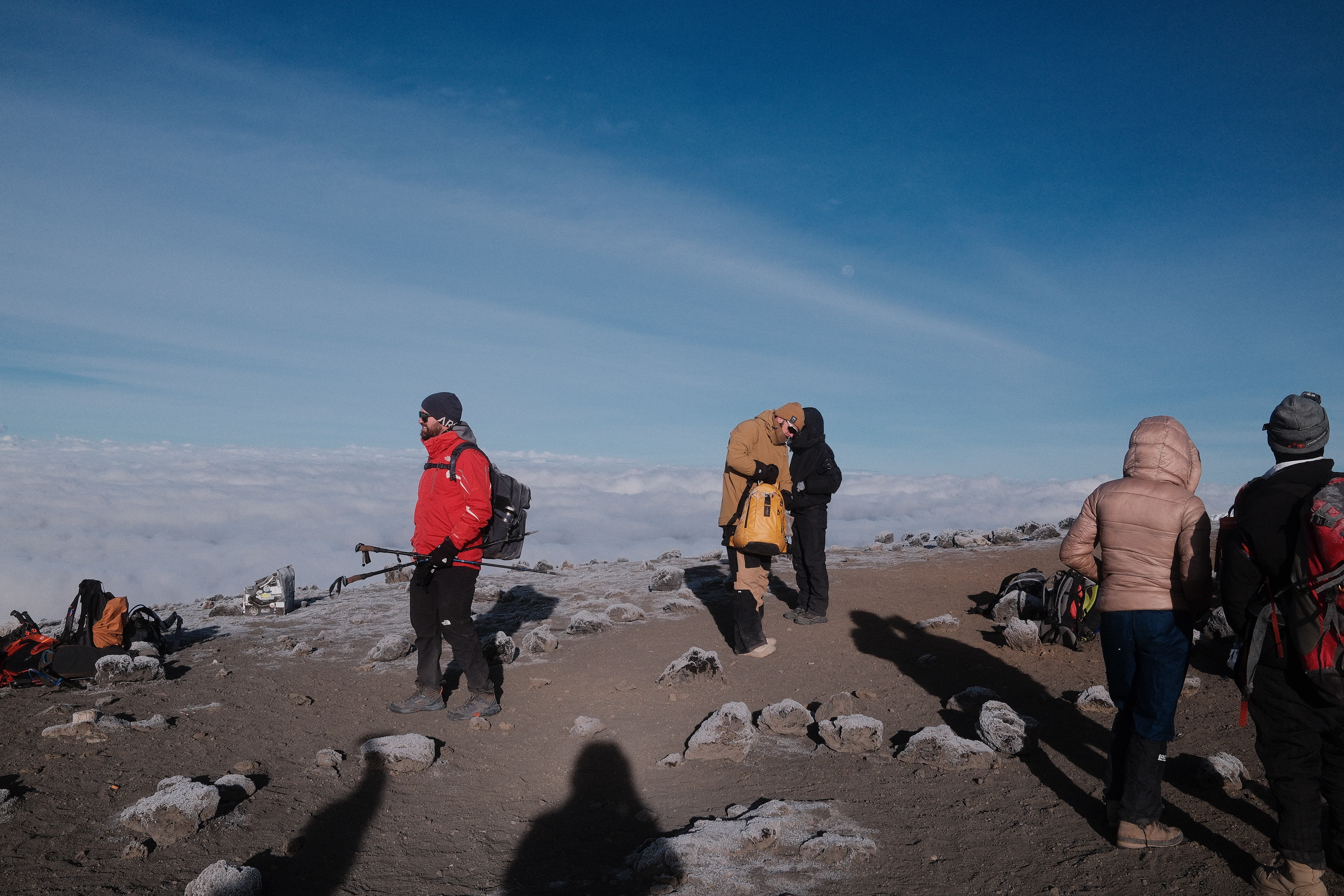 Legend Expeditions climbers at sunrise near the summit of Kilimanjaro