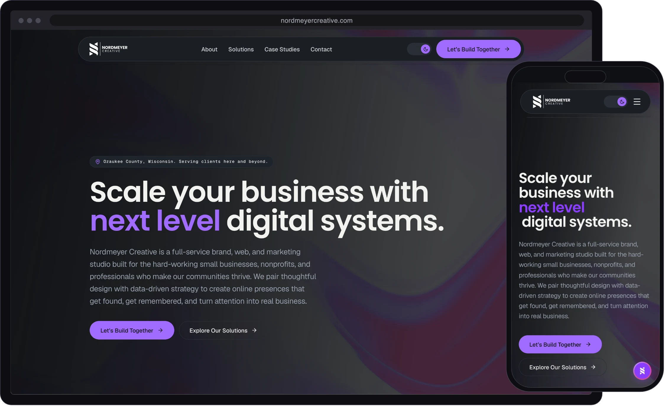 The Nordmeyer Creative website shown on a desktop screen and a phone.