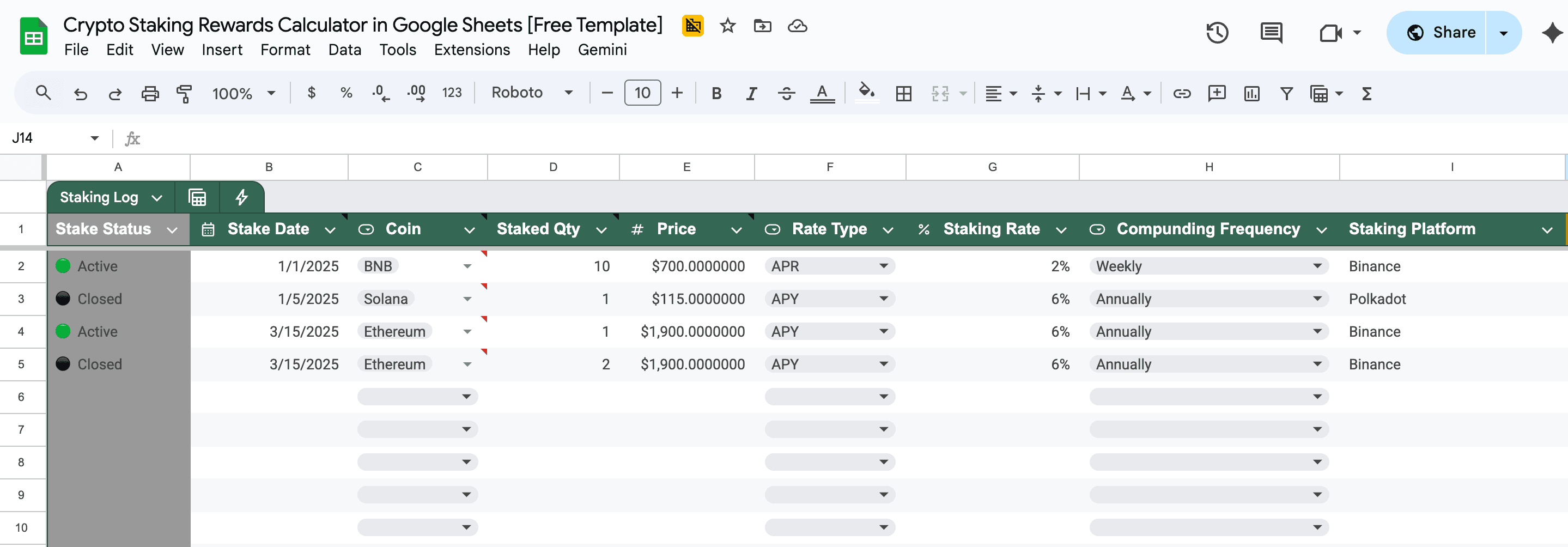 Crypto Spreadsheet Templates for Google Sheets & Excel | CoinGecko API