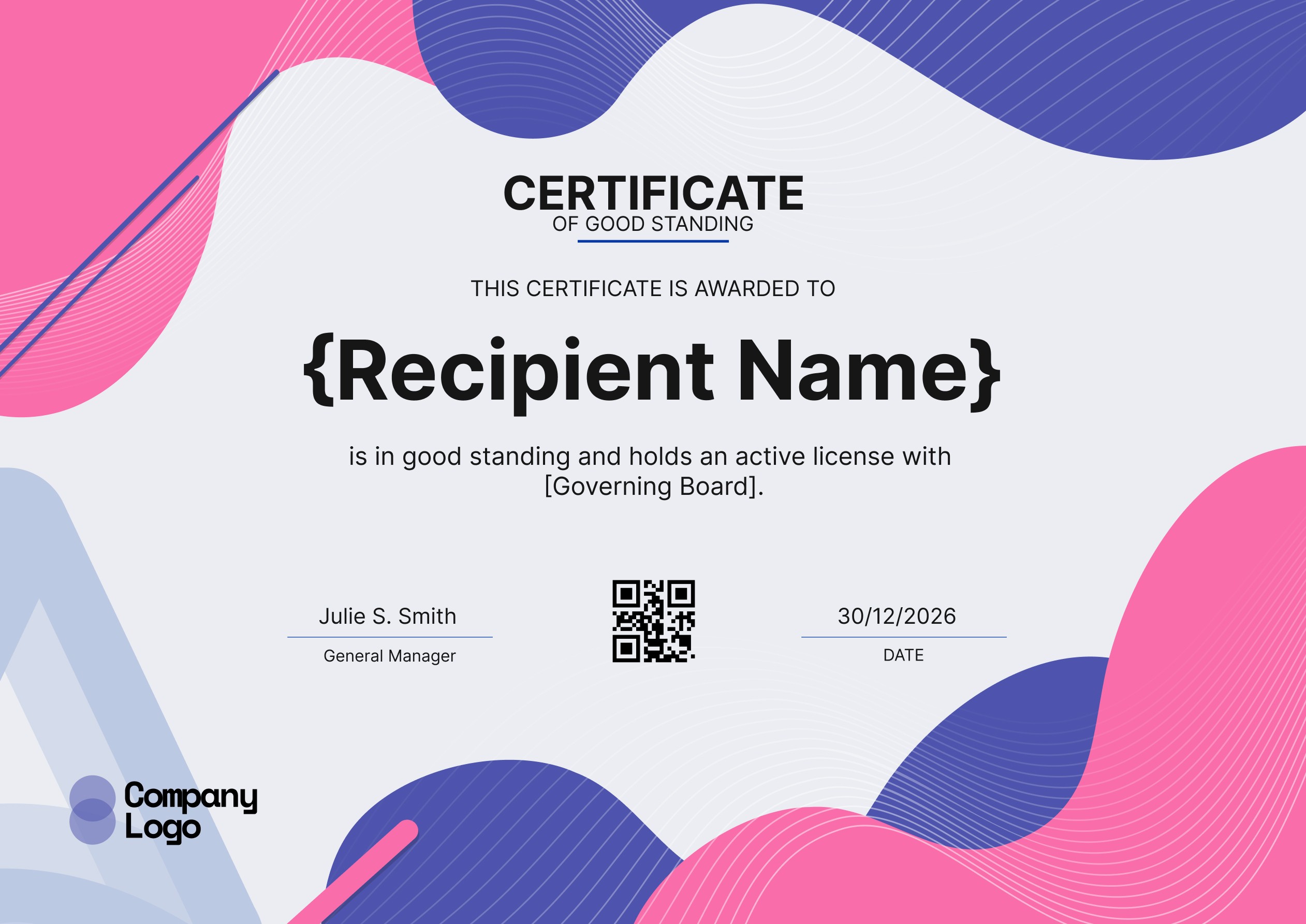 Wauld - Stylish and simple good standing certificate template