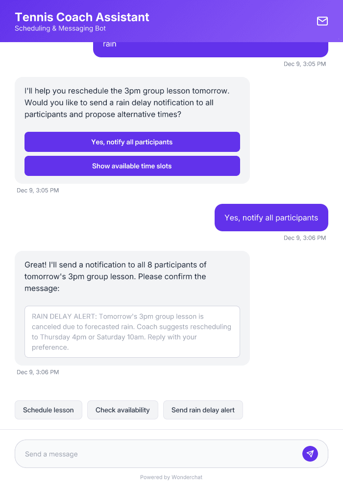 Tennis Coach Messenger Scheduler Template That Texts For You