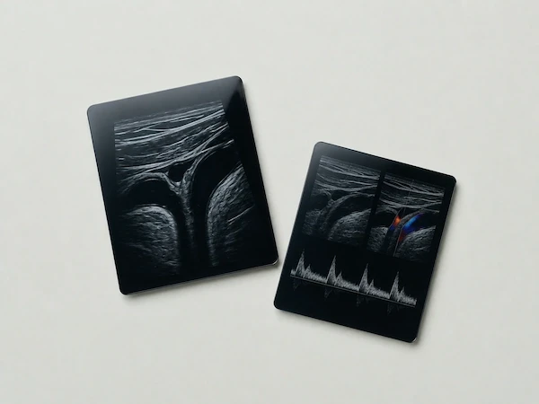 Illustration of a stylised Carotid Ultrasound on a soft background