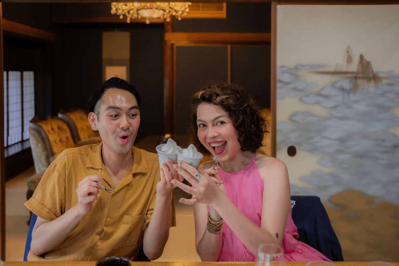 Guests enjoying sake ice cream