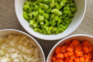 Taglio verdure Mirepoix