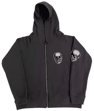 Number Nine N9 Skull Embroidered Zipper Jacket Hoodie Distressed and Worn