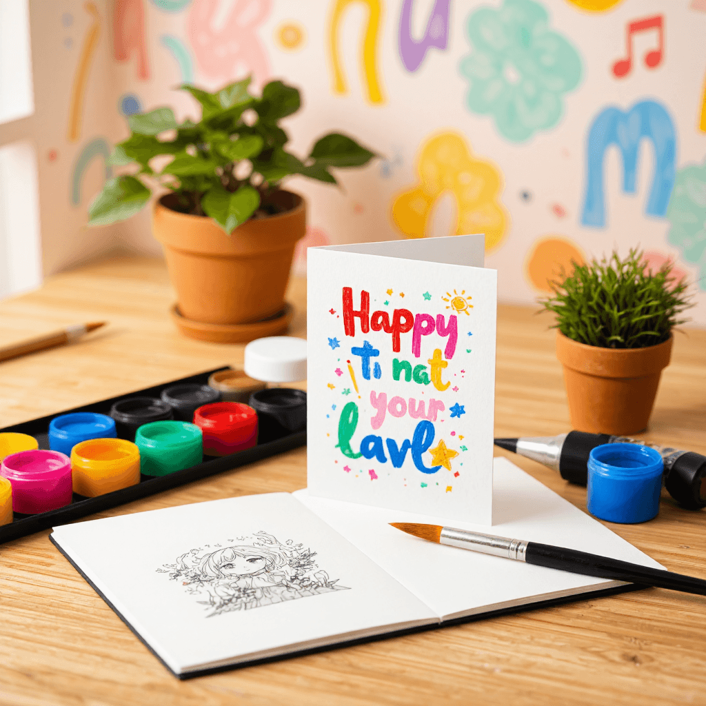 product photography of a colorful illustrated card or poster