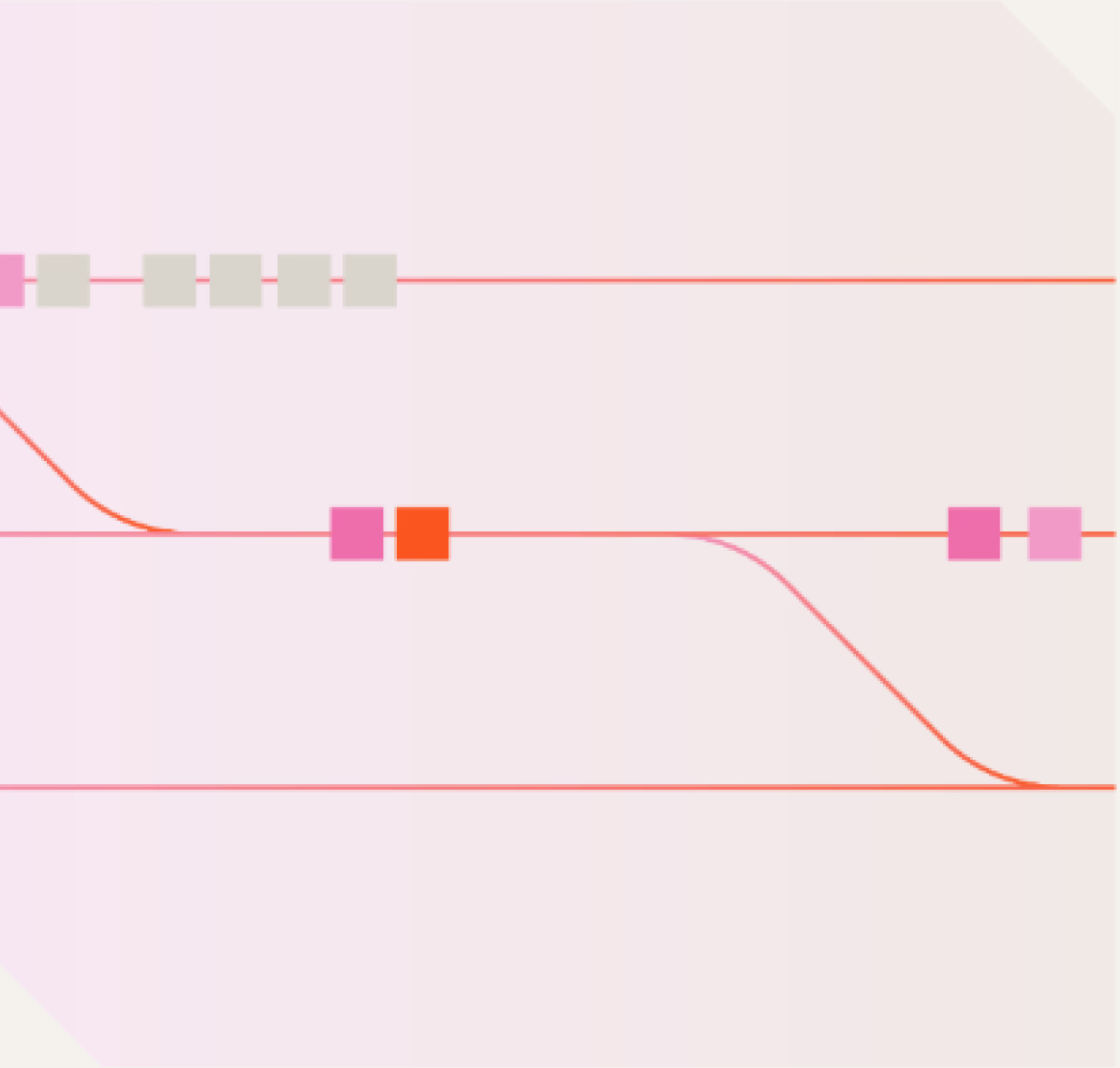 Abstract visualization of interconnected pathways and modular components in shades of pink, orange, and beige, representing digital workflows and structured construction processes.