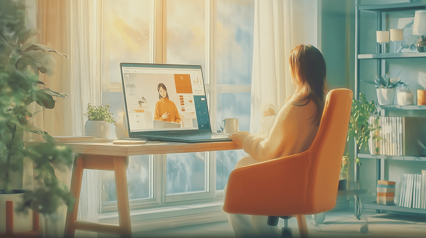 Agency professional in home office video meeting discussing client communication strategy online.