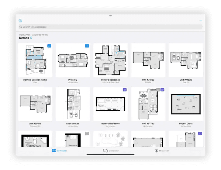 magic plan project dashboard displaying multiple floor plans and estimates across active jobs