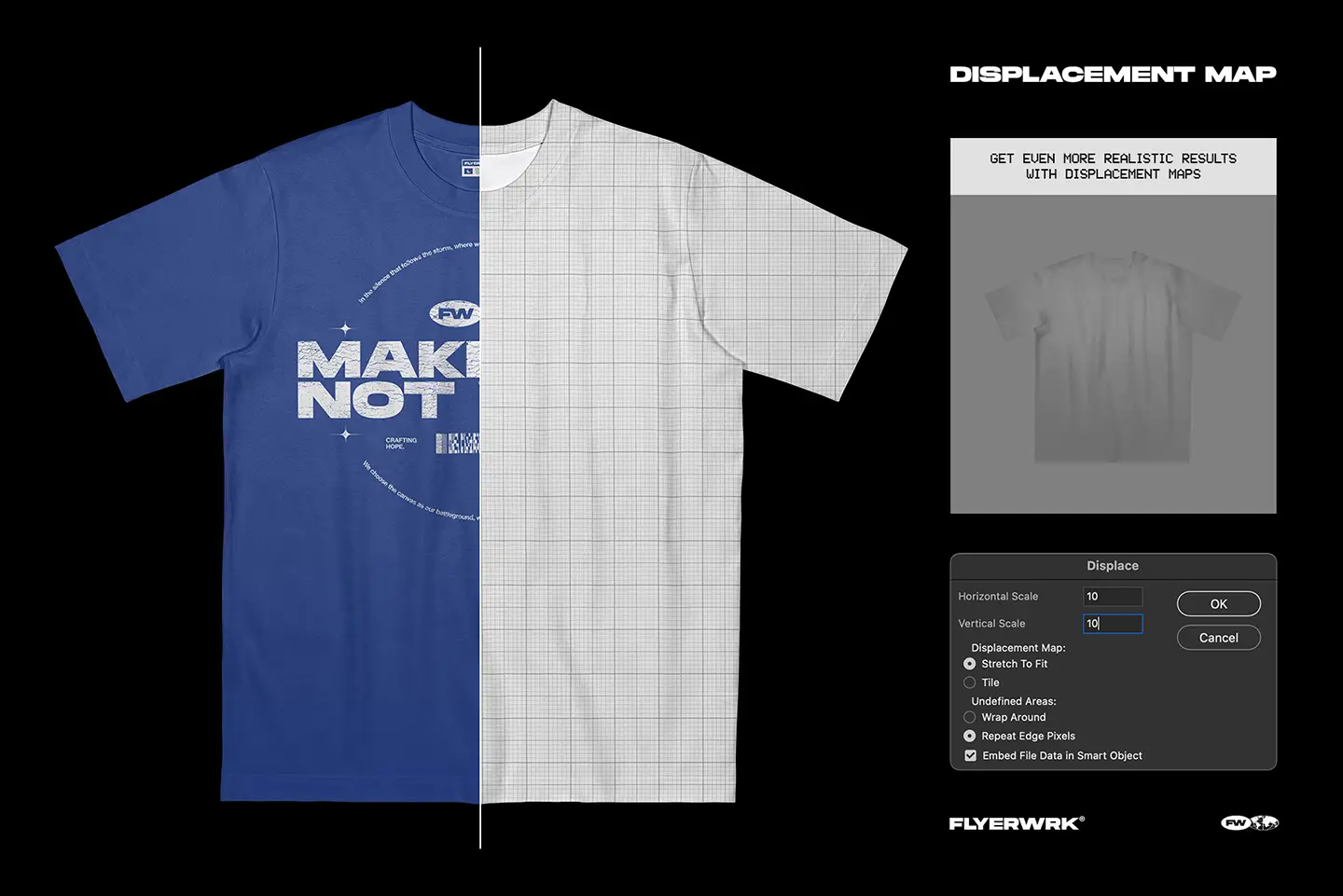 Stanley Stella Freestyler T-Shirt Flat Lay mockup displacement map for realistic print effects