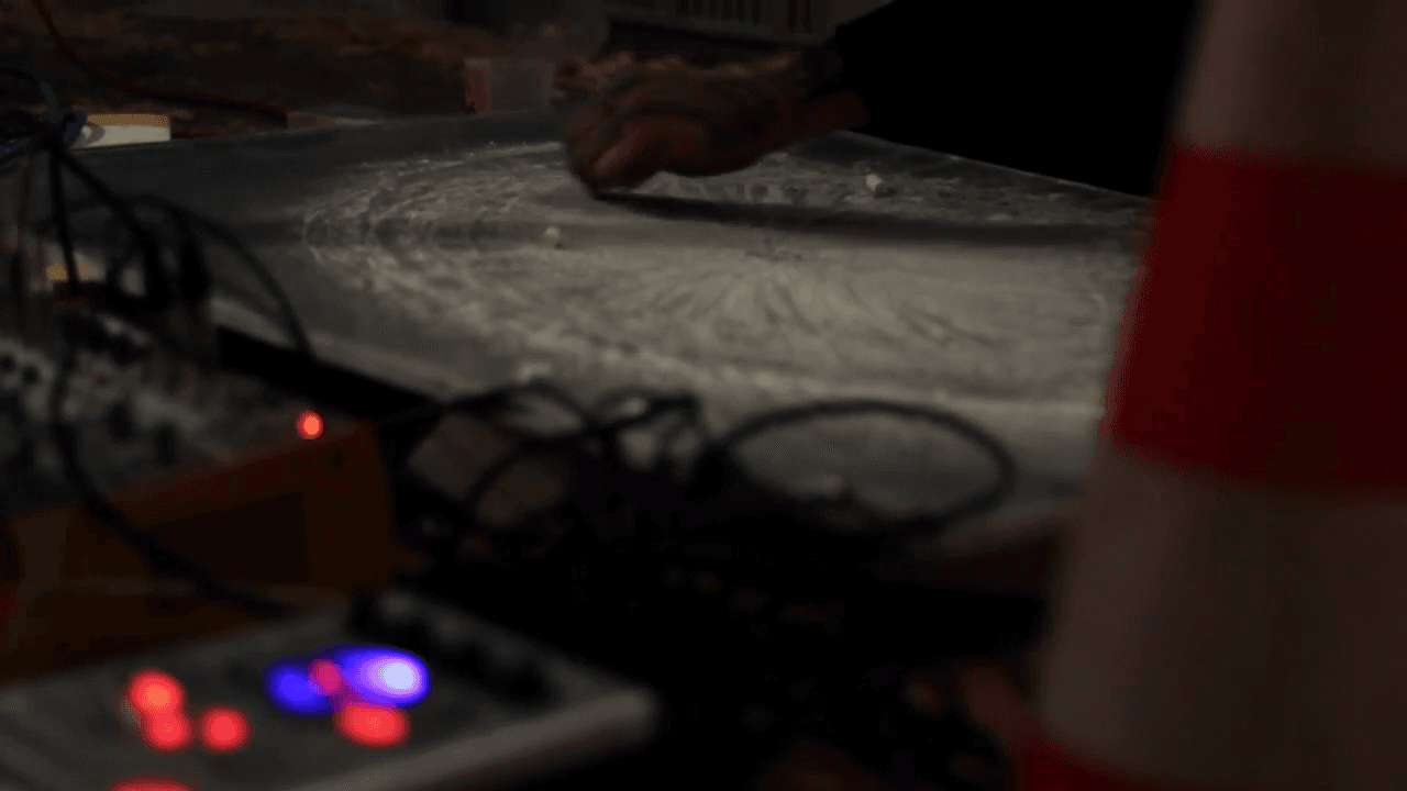 Audio production installation: live sound design, video, drawing