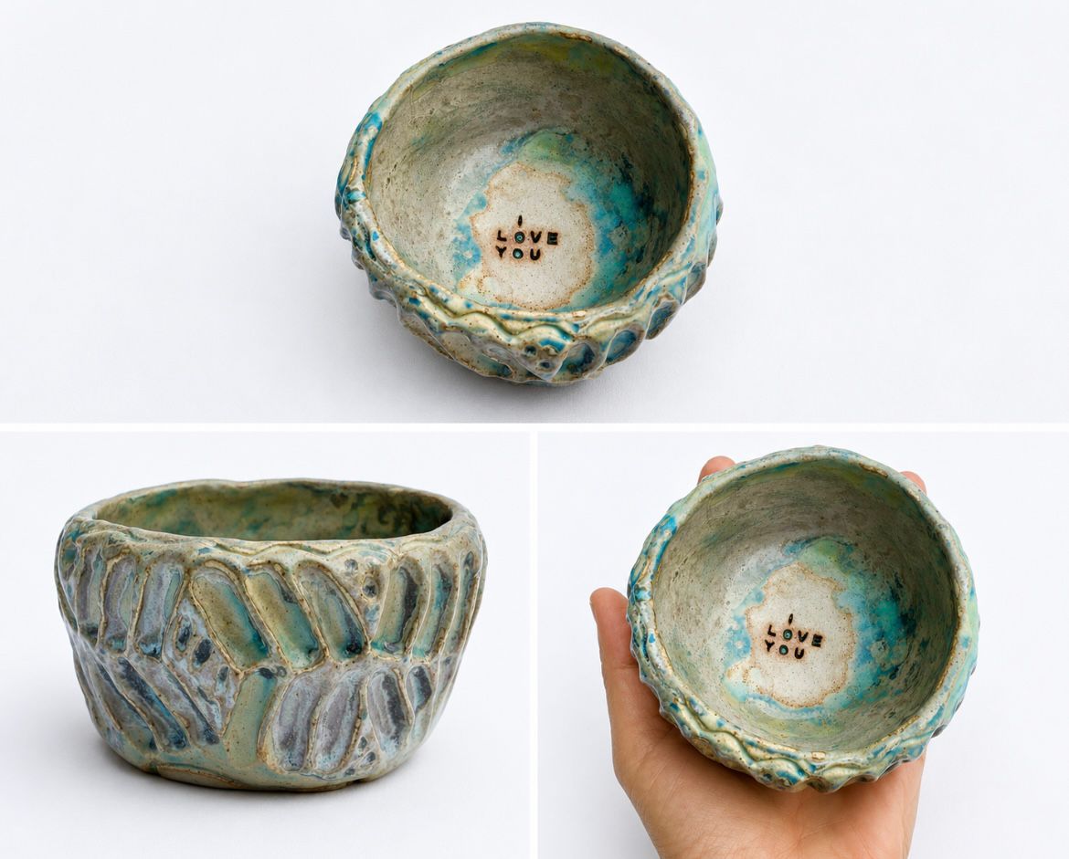 blue and brown ceramic bowl