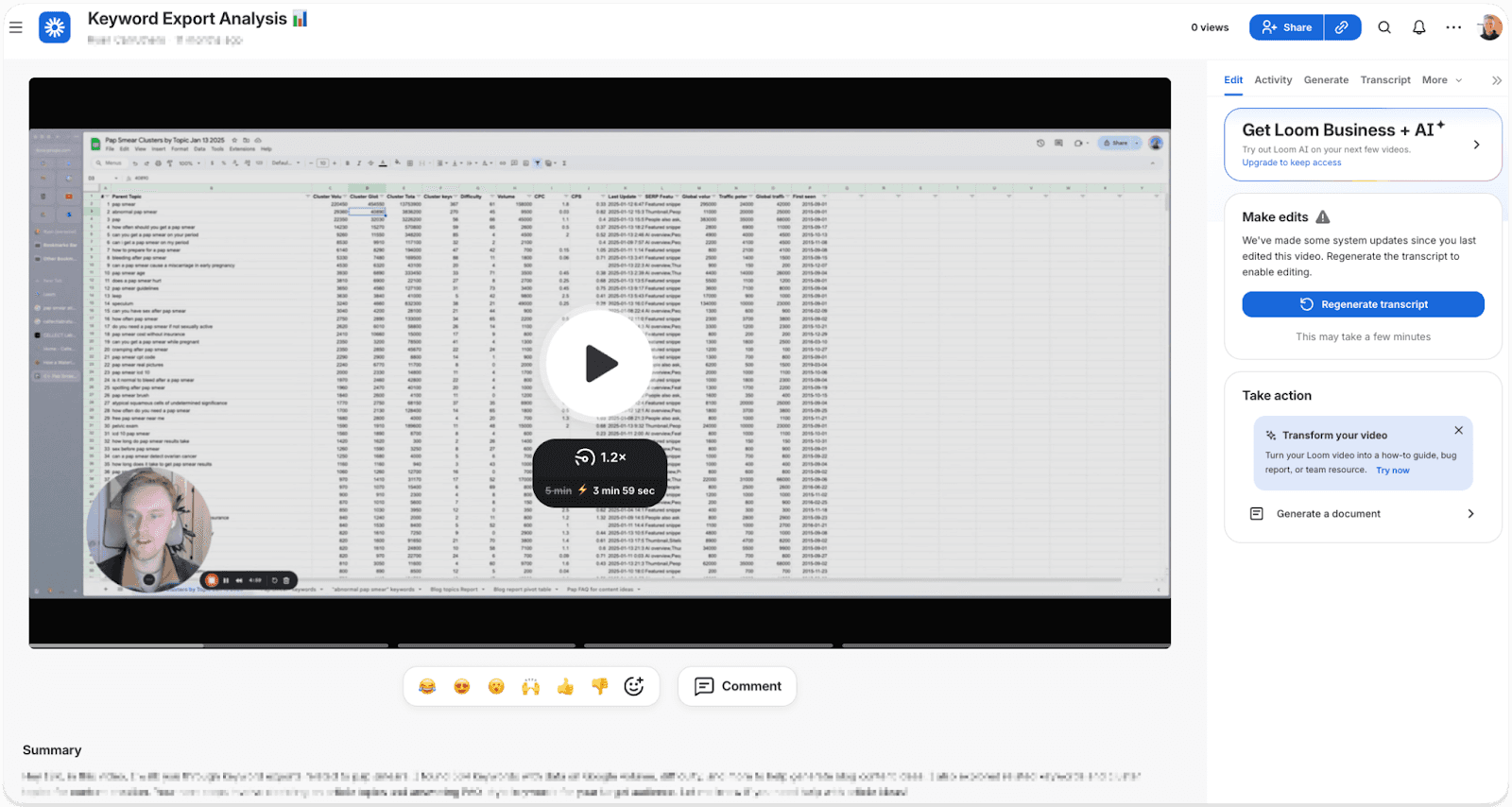 Loom's video viewer with playback speed