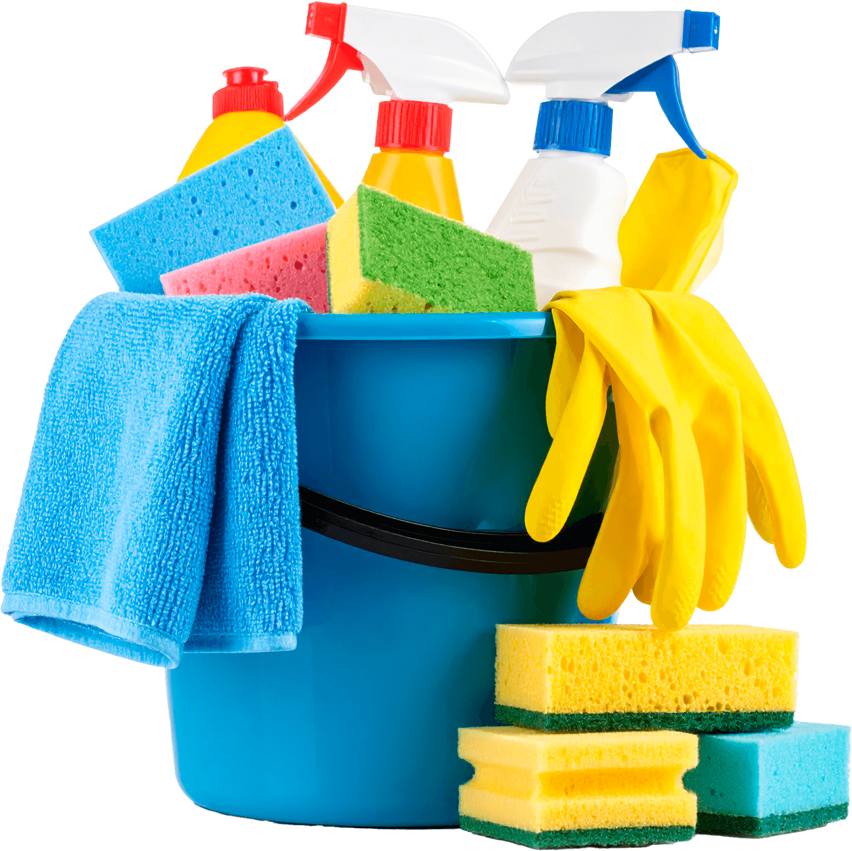 Balde con productos de limpieza