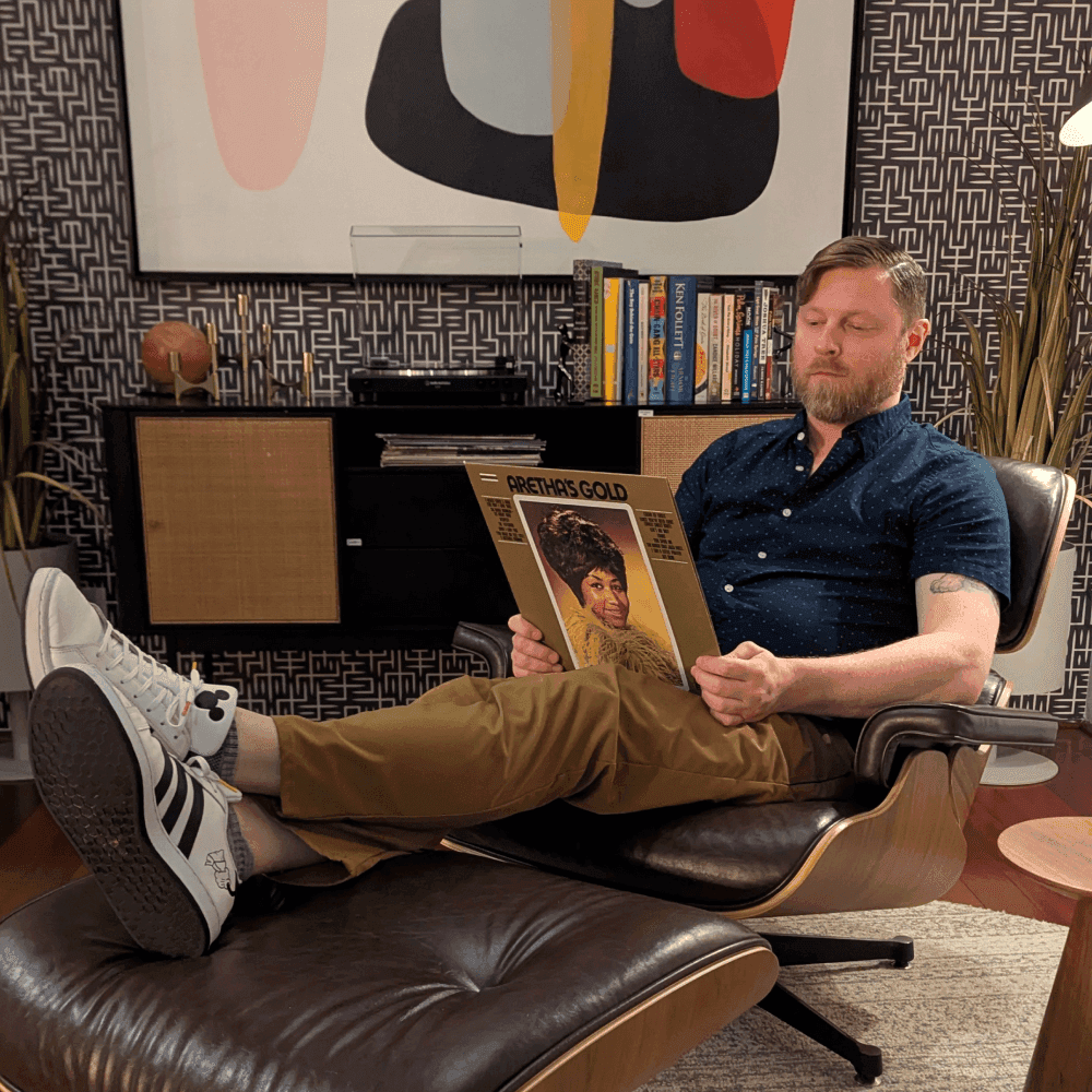 Kevin listing to Aretha Franklin