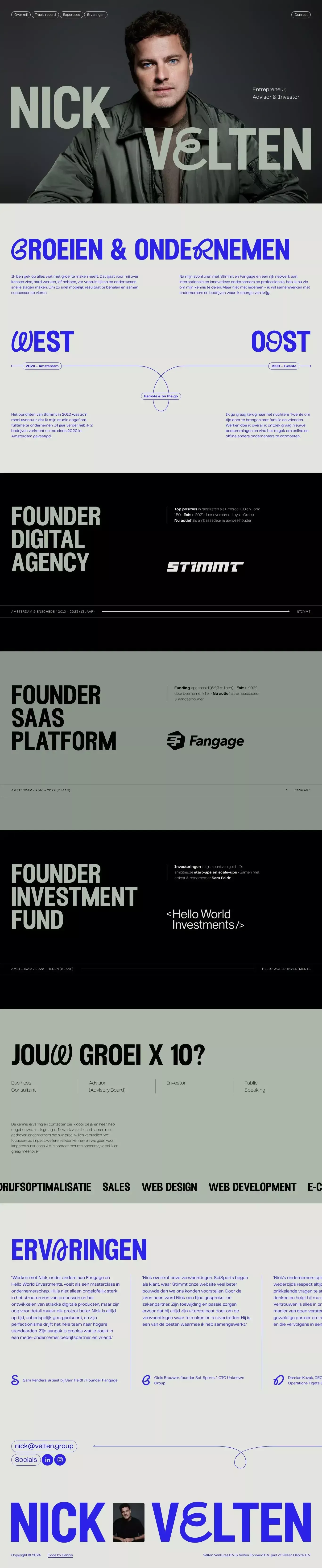 Nick Velten - Entrepreneur, Advisor & In portfolio page screenshot showcasing Finance design