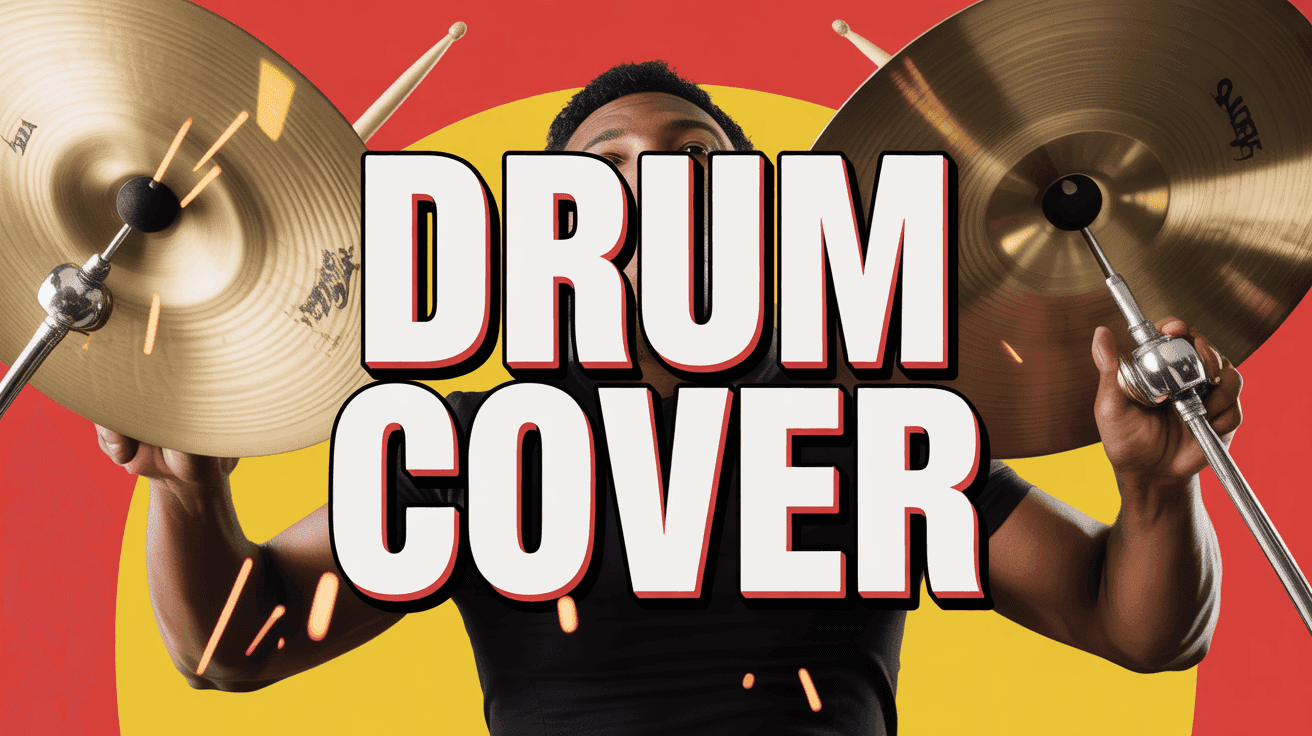 Drum Cover Burst Thumbnail Template, featuring a powerful drummer striking cymbals with sparks and motion blur