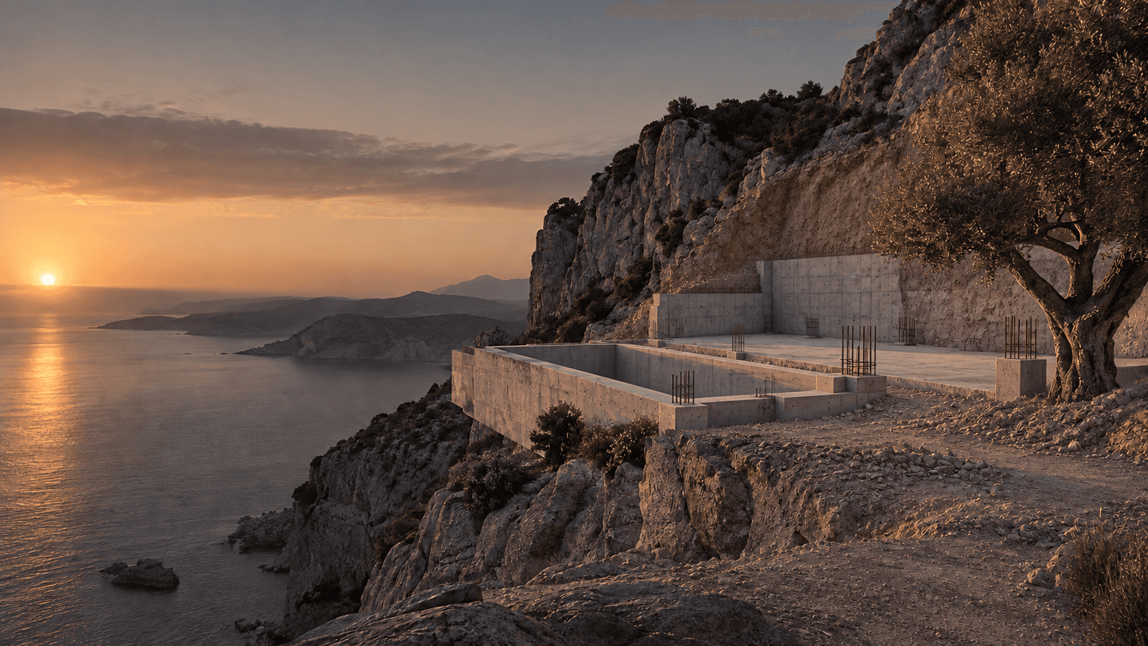 foundation stage of coastal villa construction