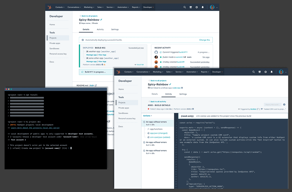 Compilation of mocksup illustrationg the projects management UI and CLI workflow designs