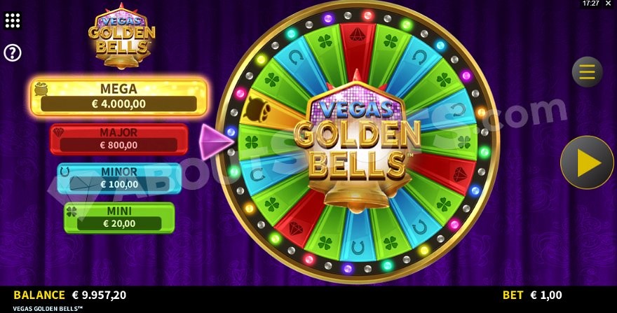 Vegas Golden Bells - exemple d'écran de roue de bonus