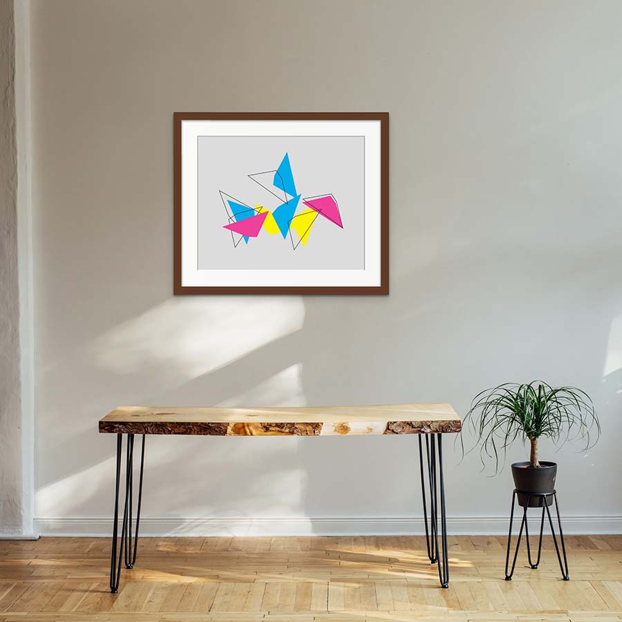 Home office desk depicting abstract dog abstract painting on the wall