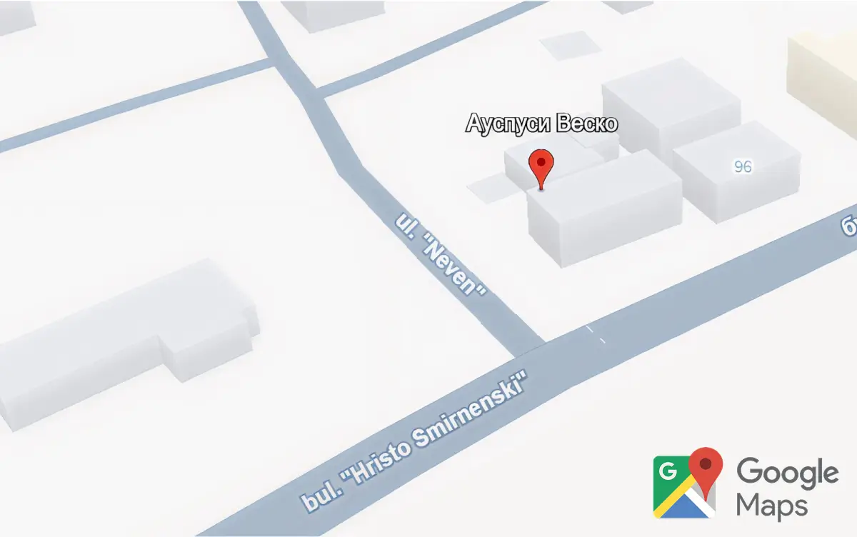 Карта с локацияна на Автосервиз Варна Ауспуси Веско на улица Невен 2