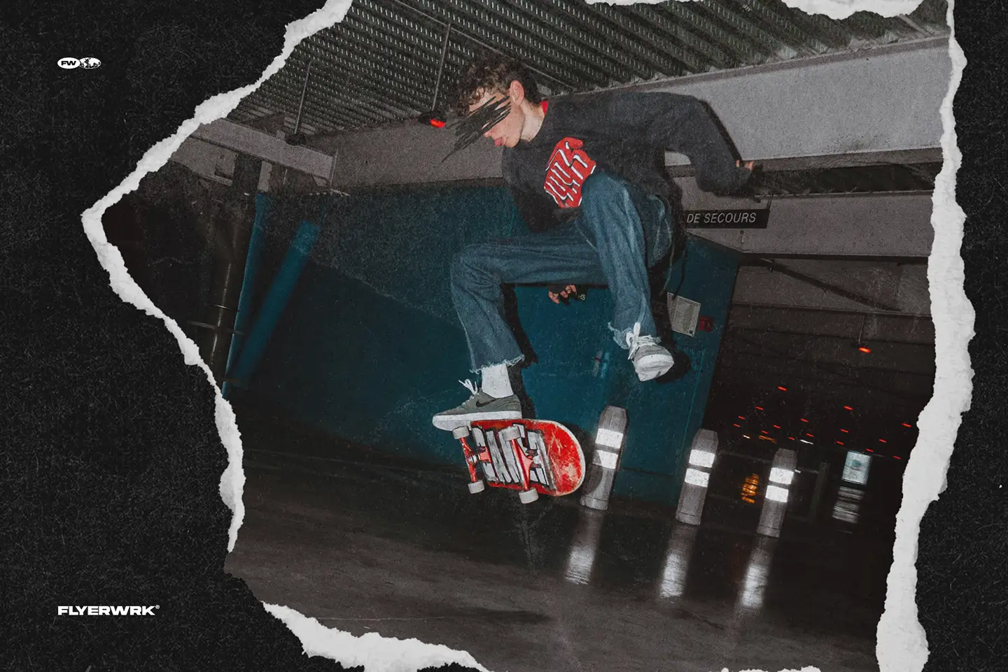 Ripped Paper Scrap Mockup used as a frame for dynamic action photography with realistic paper grain and edges