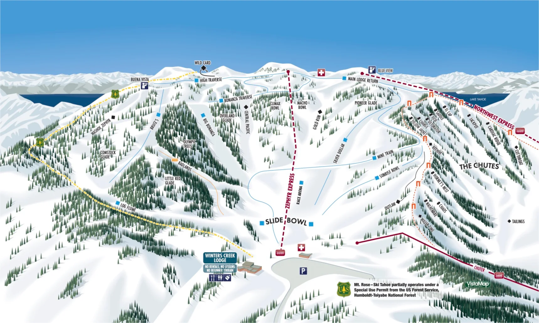 Mt. Rose Ski Area Trail Map - Slide Bowl