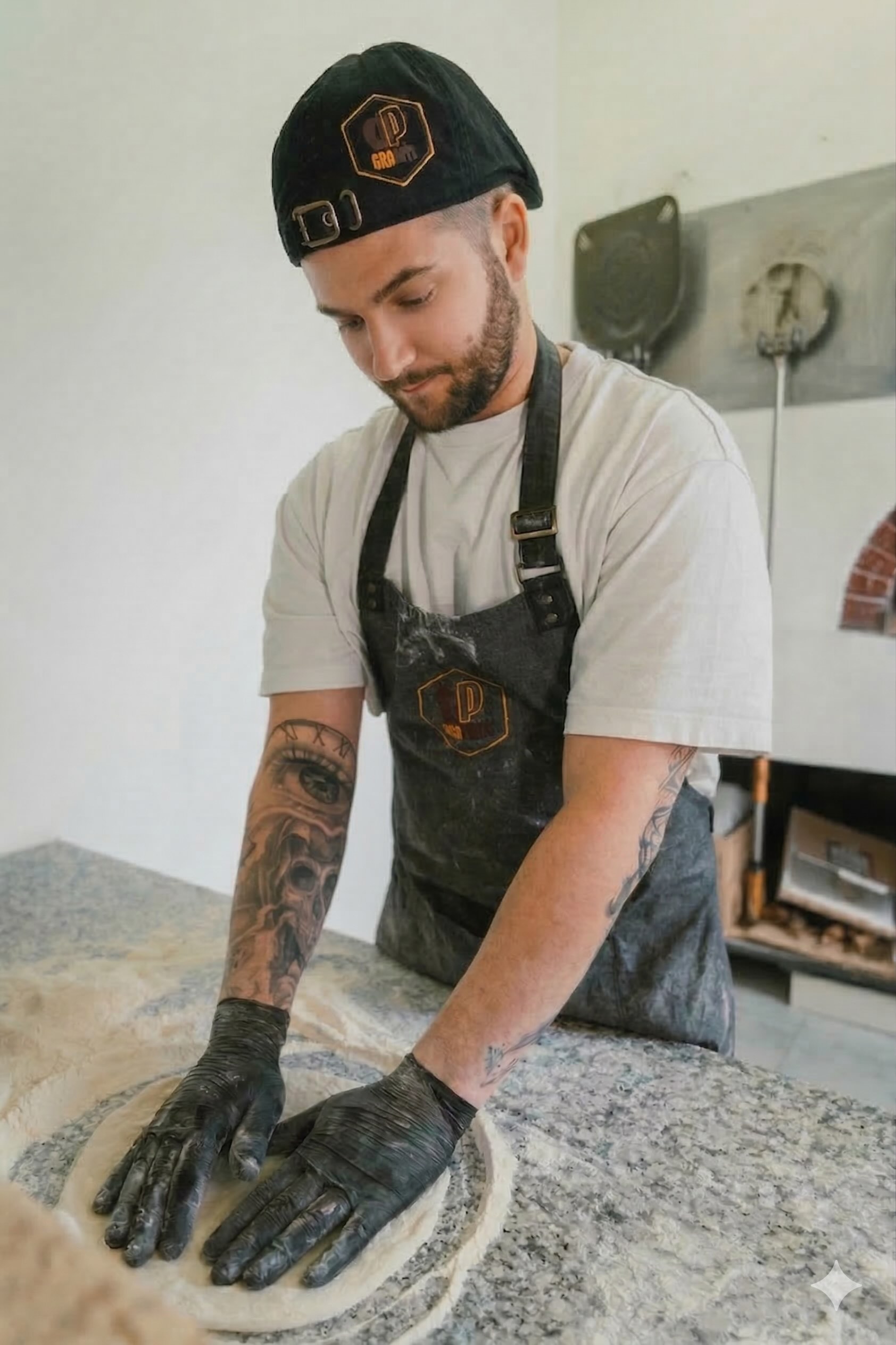 Barista in mask preparing coffee with moka pot