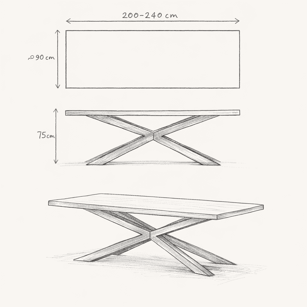 VEKRO Horizon stół drewniany szkic wymiary