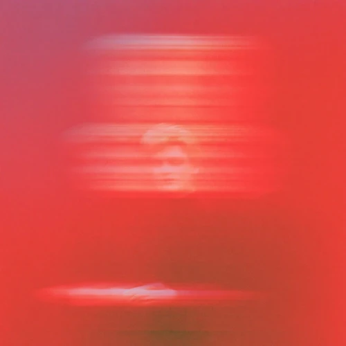 Abstract red composition with horizontal motion-blurred shapes